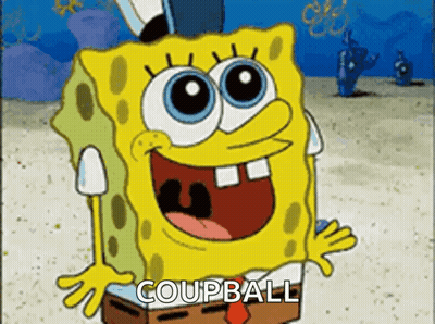 A Cartoon Of Spongebob Saying Coupball On The Beach GIF