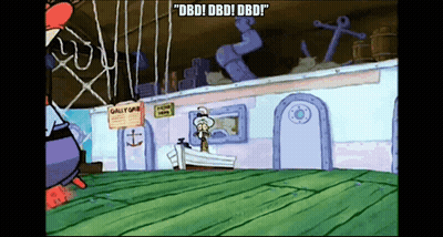A Cartoon Of Spongebob Saying " Dbd ! Dbd ! " GIF