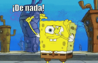 A Cartoon Of Spongebob Saying " De Nada " In Front Of A Building GIF