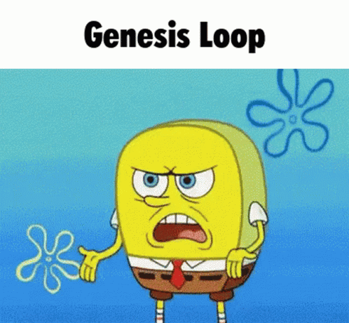 A Cartoon Of Spongebob Saying Genesis Loop With A Flower In The Background GIF