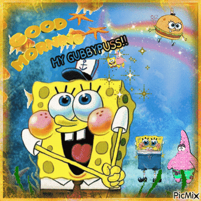 A Cartoon Of Spongebob Saying Good Morning My Gubbyysss GIF