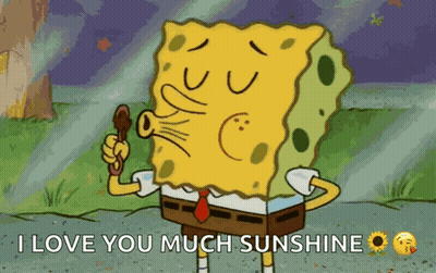 A Cartoon Of Spongebob Saying " I Love You Much Sunshine " While Holding A Stick GIF