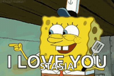A Cartoon Of Spongebob Saying " I Love You Stasia " GIF