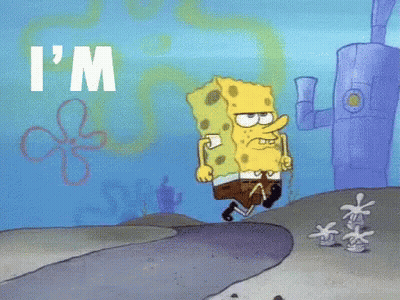 A Cartoon Of Spongebob Saying " I 'M " While Walking Down A Path GIF