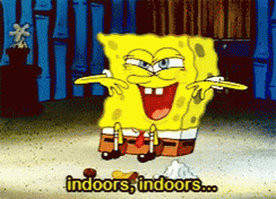 A Cartoon Of Spongebob Saying " Indoors Indoors ... " GIF