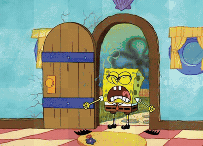A Cartoon Of Spongebob Screaming In Front Of A Door GIF