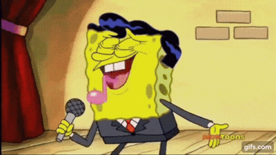 A Cartoon Of Spongebob Singing Into A Microphone While Blowing A Bubble . GIF