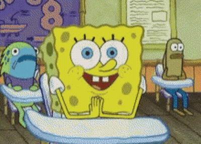 A Cartoon Of Spongebob Sitting At A Desk In A Classroom With Other Characters GIF