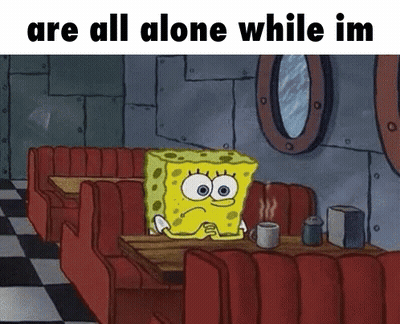 A Cartoon Of Spongebob Sitting At A Table In A Diner GIF