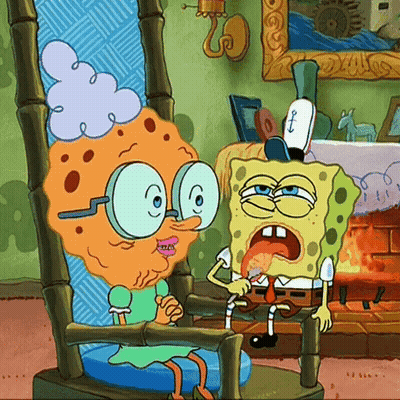 A Cartoon Of Spongebob Sitting In A Rocking Chair Next To An Older Woman GIF