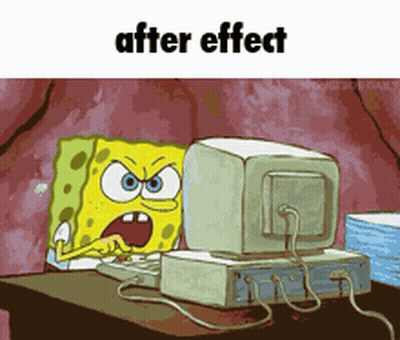 A Cartoon Of Spongebob Sitting In Front Of A Computer With The Words After Effect Below Him GIF