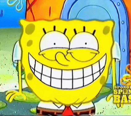 A Cartoon Of Spongebob Smiling With The Words Spongebob On The Bottom Right GIF