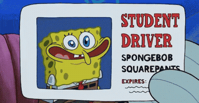 A Cartoon Of Spongebob Squarepants Holding A Student Driver 'S License GIF
