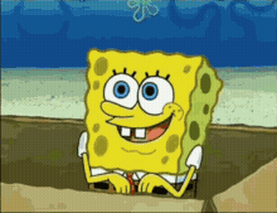 A Cartoon Of Spongebob Squarepants Is Smiling And Sitting On A Rock GIF