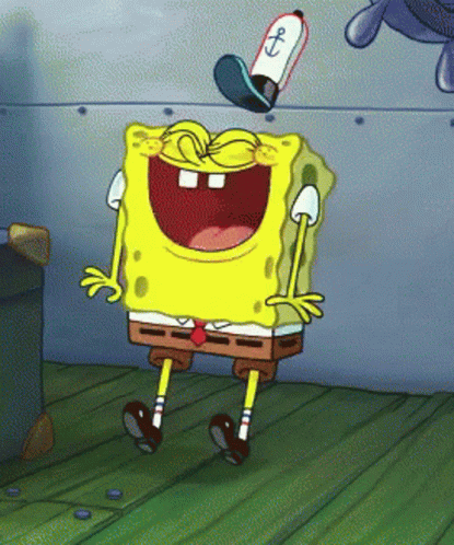 A Cartoon Of Spongebob Squarepants Laughing With A Hat That Says Anchor On It GIF