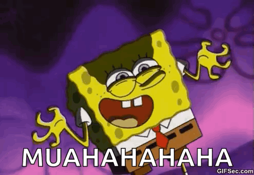A Cartoon Of Spongebob Squarepants Laughing With The Words Muahahahaha Written On The Bottom . GIF