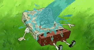 A Cartoon Of Spongebob Squarepants Laying On The Grass With Water Coming Out Of Him . GIF