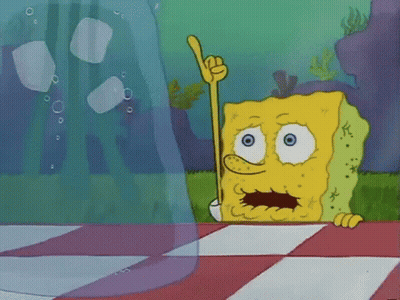 A Cartoon Of Spongebob Squarepants Standing In Front Of A Bubble With Bubbles Coming Out Of It . GIF
