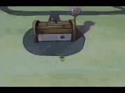 A Cartoon Of Spongebob Squarepants Standing Next To A Treasure Chest In The Ocean . GIF