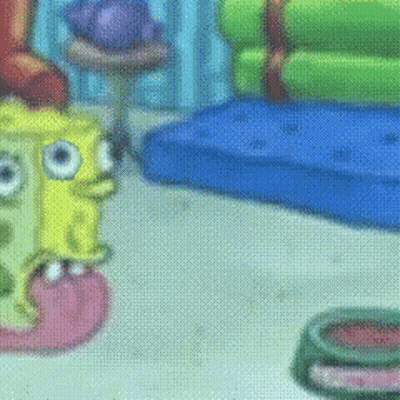 A Cartoon Of Spongebob Squarepants Standing Next To Each Other GIF