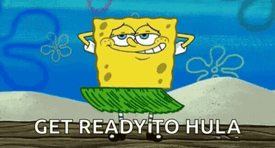 A Cartoon Of Spongebob Squarepants Wearing A Hula Skirt . GIF