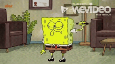 A Cartoon Of Spongebob Standing In A Living Room Holding A Bottle GIF