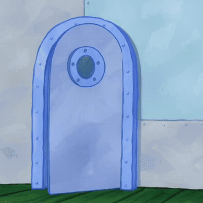 A Cartoon Of Spongebob Standing In Front Of A Door GIF