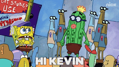 A Cartoon Of Spongebob Standing Next To A Sign That Says ' Got Stung Use ' GIF