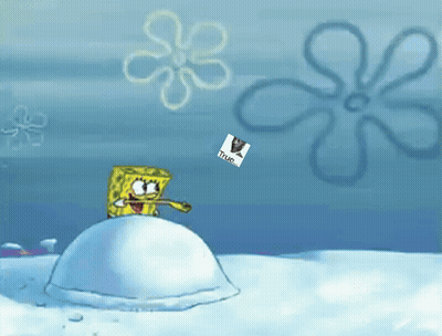 A Cartoon Of Spongebob Standing On Top Of A Snowball With A Picture Of A Cat That Says True On It GIF