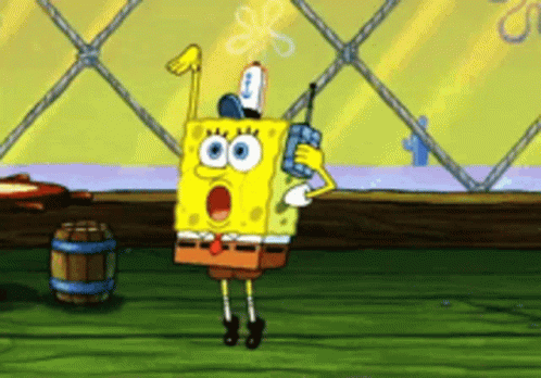 A Cartoon Of Spongebob Talking On A Walkie Talkie With A Surprised Look On His Face GIF