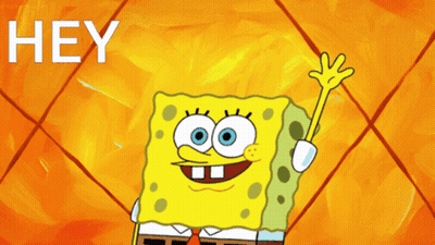 A Cartoon Of Spongebob Waving His Hand With The Word Hey Behind Him GIF