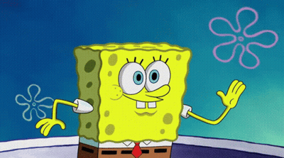 A Cartoon Of Spongebob Waving In Front Of A Sponge Flower GIF