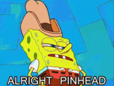 A Cartoon Of Spongebob Wearing A Cowboy Hat With The Words Alright Pinhead Below Him . GIF