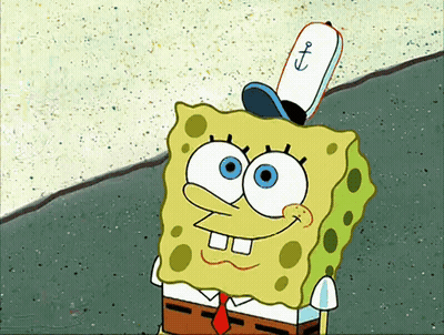 A Cartoon Of Spongebob Wearing A Hat With A Blue Anchor On It GIF