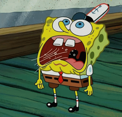 A Cartoon Of Spongebob Wearing A Hat With The Letter F On It GIF