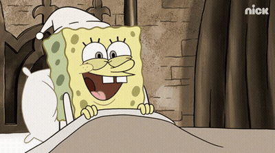 A Cartoon Of Spongebob Wearing A Nightcap And Smiling With The Nick Logo Behind Him GIF