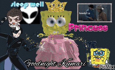 A Cartoon Of Spongebob Wearing A Pink Dress With The Words Sleep Well Princess Bye Bye And Goodnight Kumari GIF