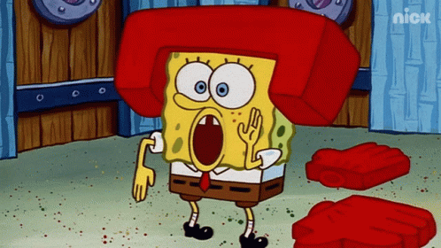 A Cartoon Of Spongebob Wearing A Red Hat With The Nick Logo On The Bottom GIF