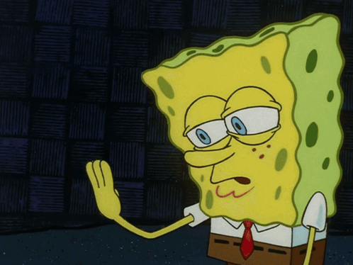A Cartoon Of Spongebob Wearing A Suit And Tie Making A Stop Sign GIF