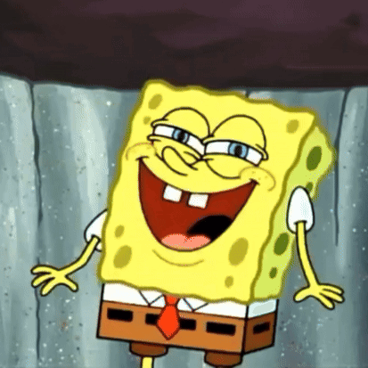 A Cartoon Of Spongebob Wearing A Tie And Smiling With His Mouth Open GIF