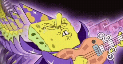 A Cartoon Of Spongebob Wearing A Wizard Hat And Holding A Guitar . GIF