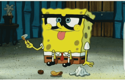 A Cartoon Of Spongebob Wearing Glasses And A Mustache Eating A Banana GIF