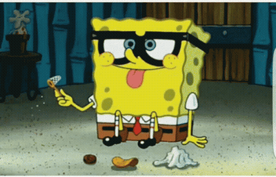 A Cartoon Of Spongebob Wearing Glasses And Holding A Waffle Cone Sticking His Tongue Out GIF