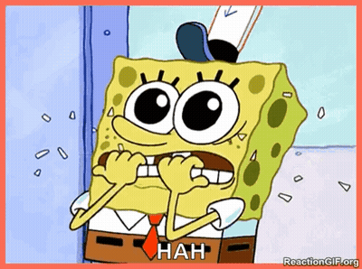 A Cartoon Of Spongebob With A Hat And Tie Says ' Hah ' GIF