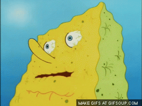 A Cartoon Of Spongebob With Blue Eyes And The Words Make Gifs At Gifsoup.com Below GIF