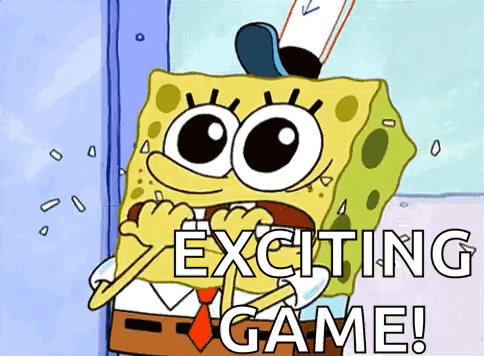 A Cartoon Of Spongebob With Exciting Game Written Below Him GIF