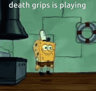 A Cartoon Of Spongebob With The Words Death Grips Is Playing On The Bottom GIF