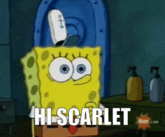 A Cartoon Of Spongebob With The Words Hi Scarlet On The Bottom GIF