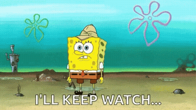 A Cartoon Of Spongebob With The Words I 'Ll Keep Watch GIF