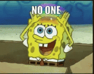 A Cartoon Of Spongebob With The Words No One On His Head GIF